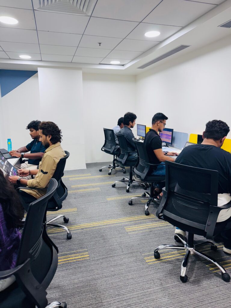 bristle tech team working together as team in office
